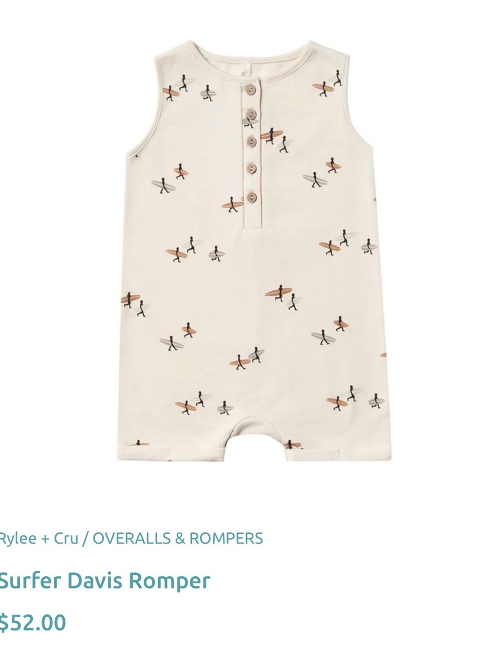 12-18M Rylee + Crew Baby Sleeveless Romper in Beige with Surfer Print